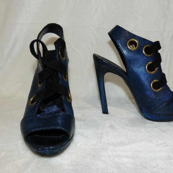 EDMUNDO CASTILLO BLUE LEATHER HEELS SZ 35.5 - Picture 3 of 11